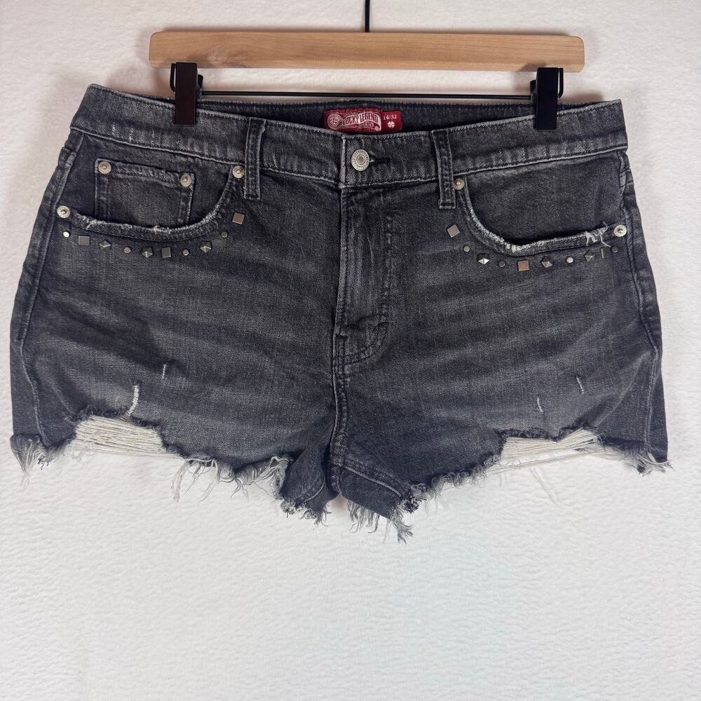 Vintage Lucky Legend Shorts Womens Hi-Rise Festival Cutoff Denim Studded Y2K